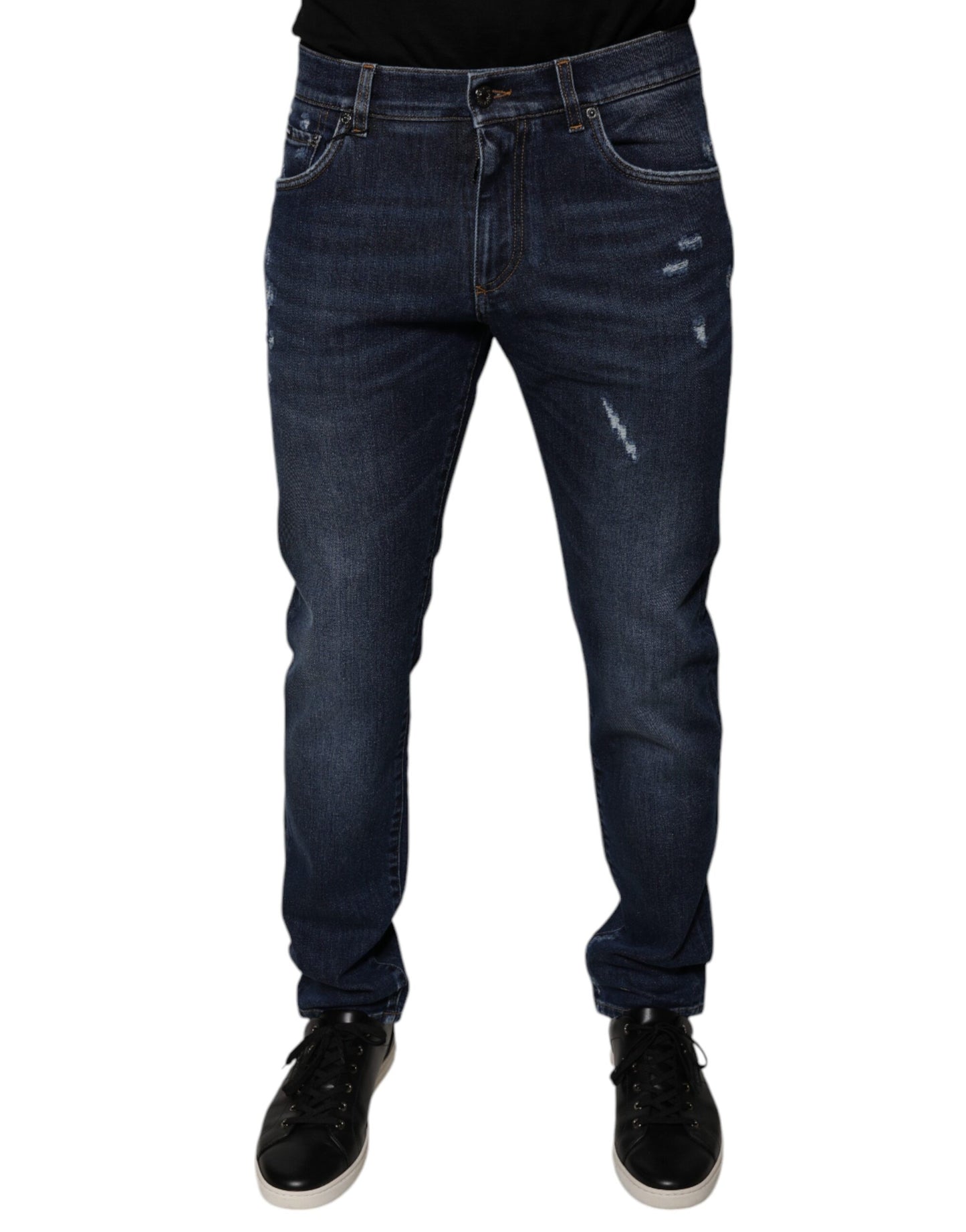 Dolce & Gabbana Dark Blue Cotton Logo Skinny Denim Jeans