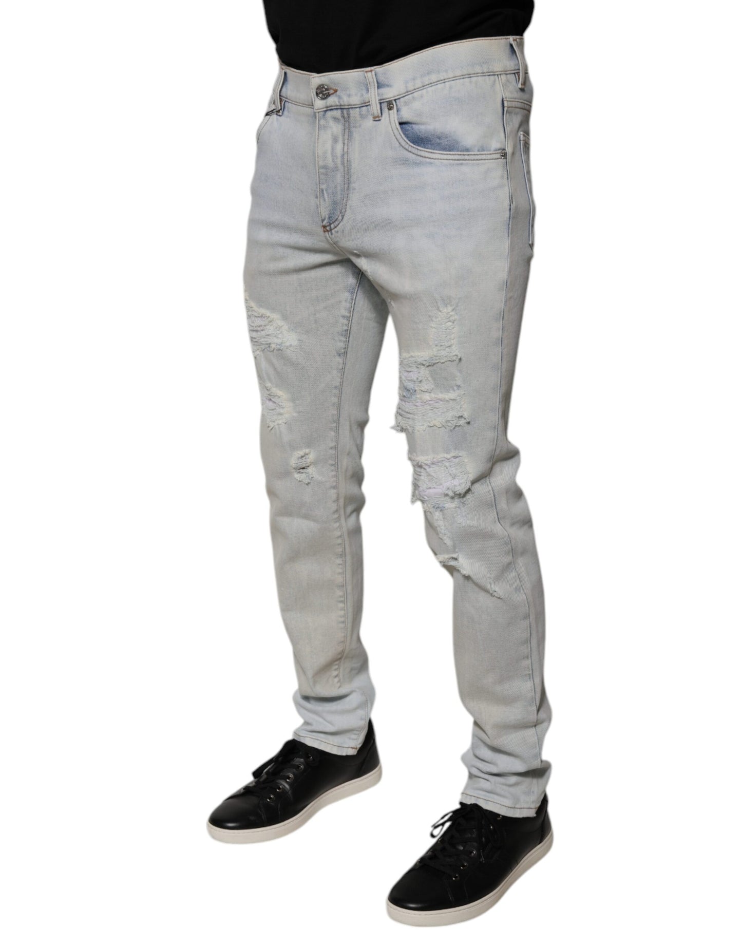 Dolce & Gabbana Light Blue Cotton Blend Tattered Skinny Denim Jeans