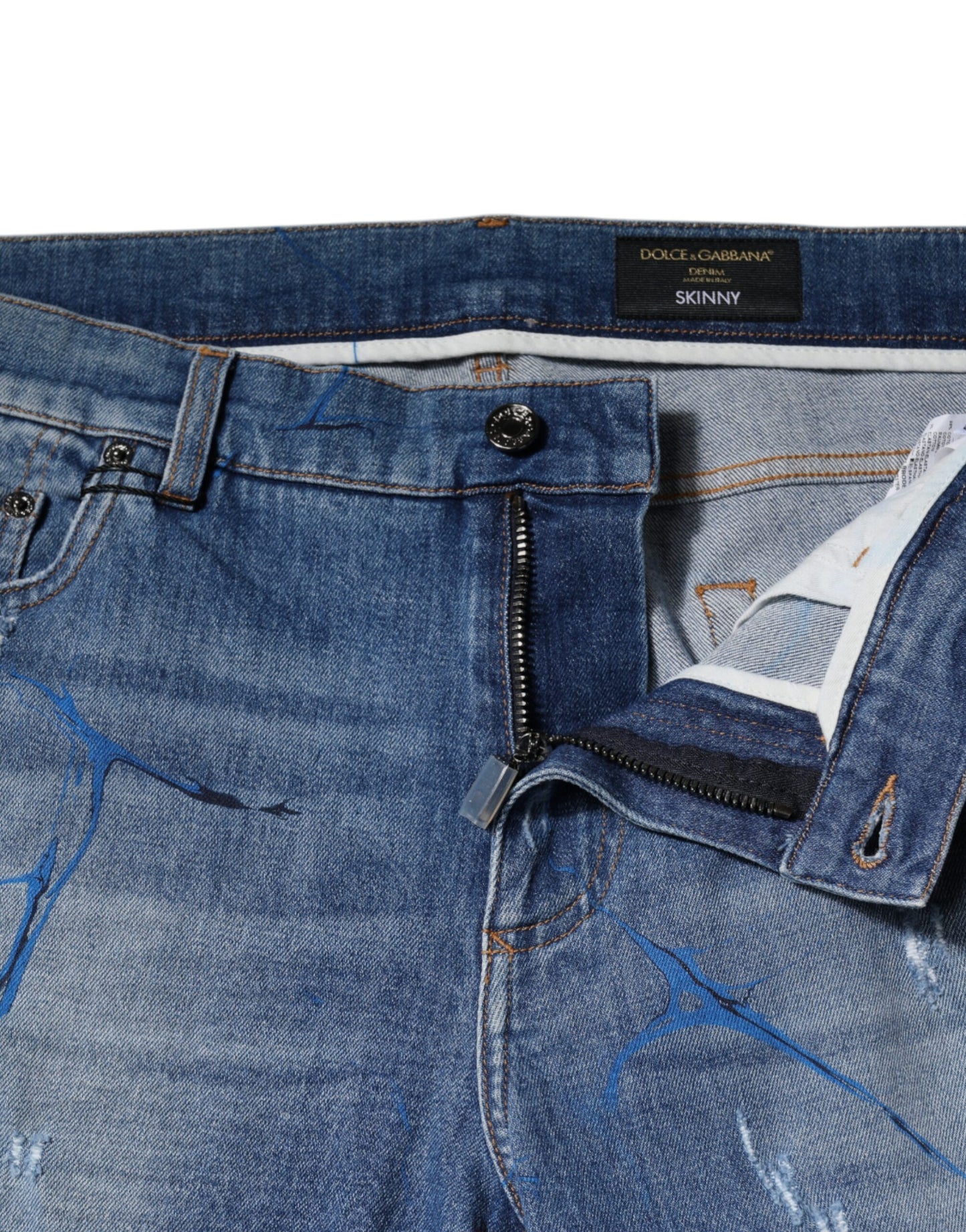 Dolce & Gabbana Blue Cotton Stretch Tattered Skinny Denim Jeans