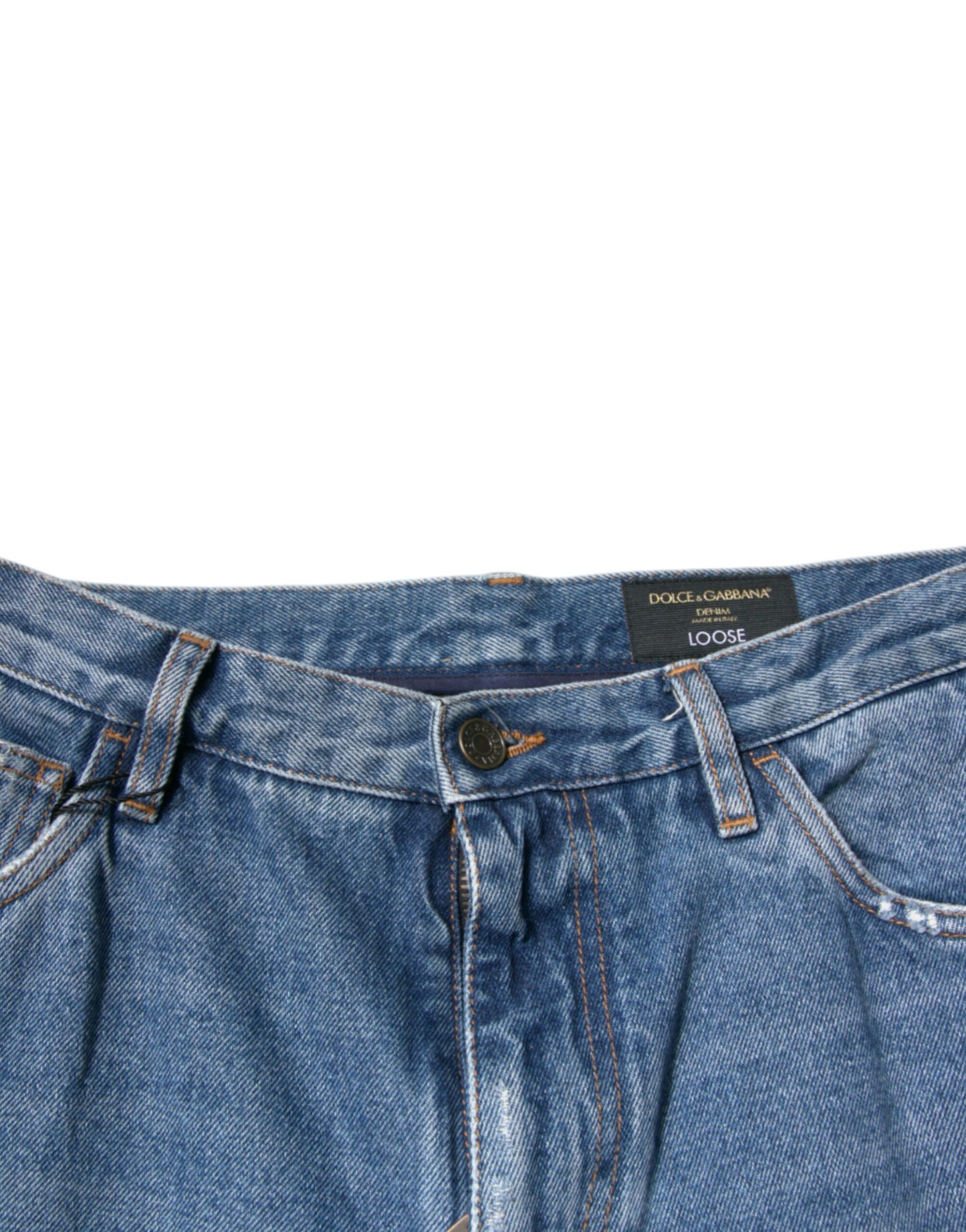 Dolce & Gabbana Blue Cotton Logo Men Loose Denim Jeans