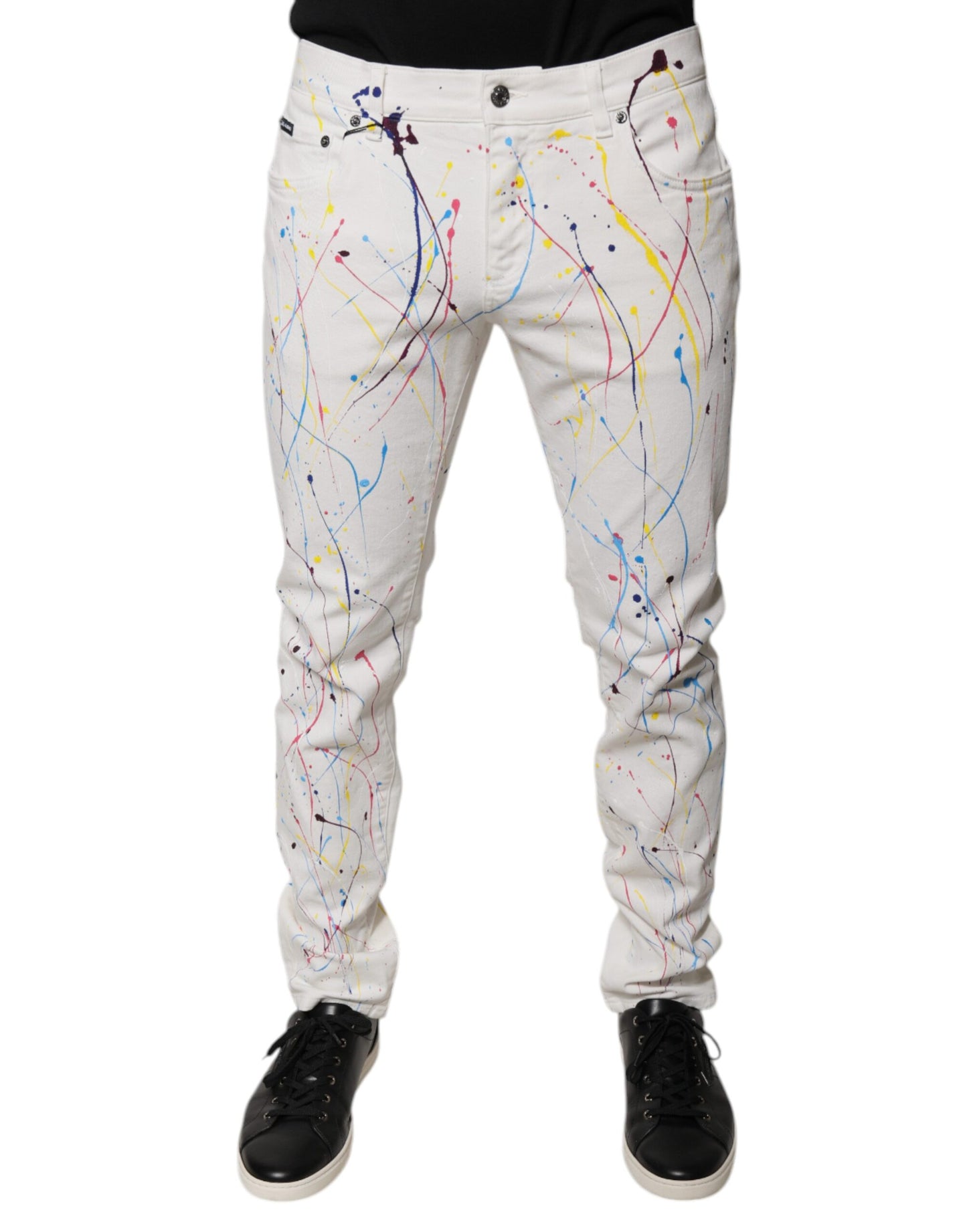 Dolce & Gabbana White Color Splash Print Skinny Denim Jeans