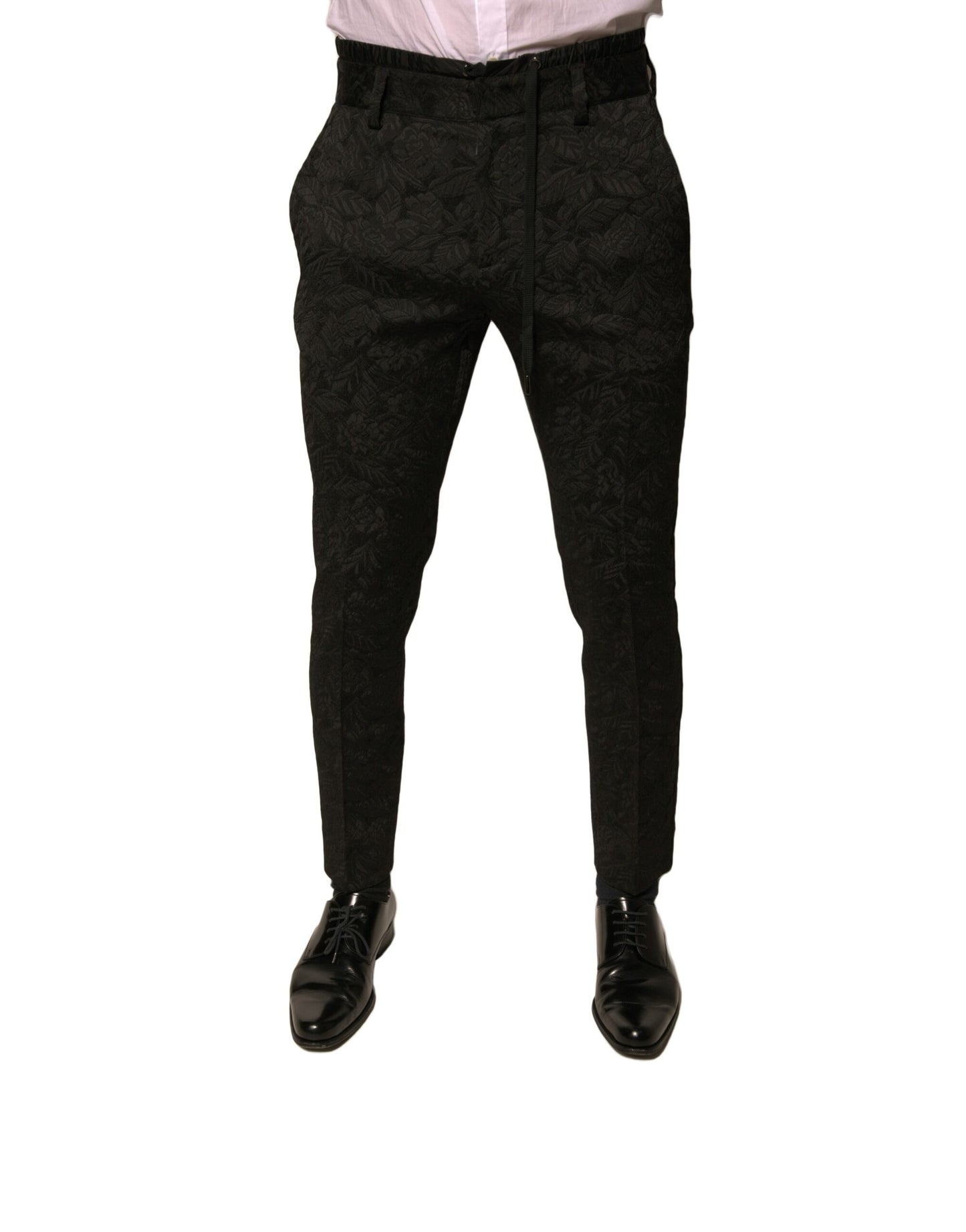 Dolce & Gabbana Black Brocade Polyester Skinny Men Dress Pants