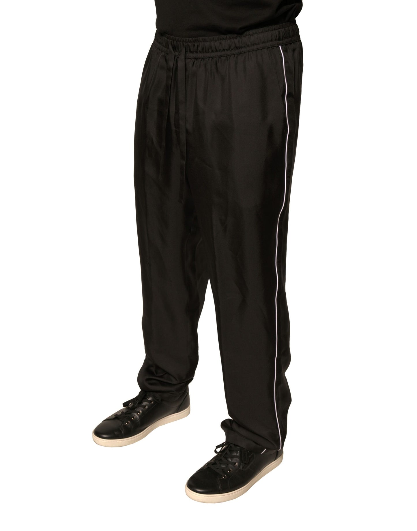 Dolce & Gabbana Black DG Logo Silk Jogger Sweatpants Pants