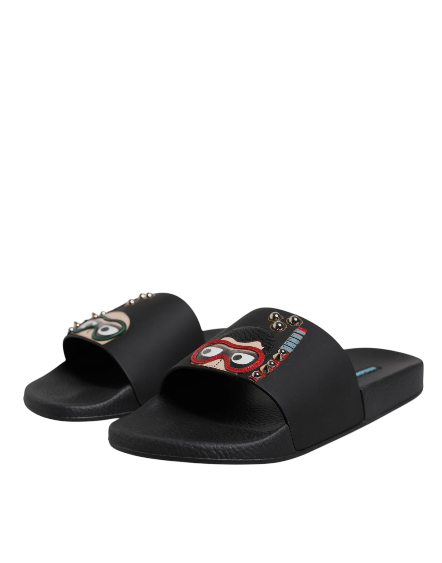 Dolce & Gabbana Black Divers Leather Flats Slides Sandals Beachwear Shoes