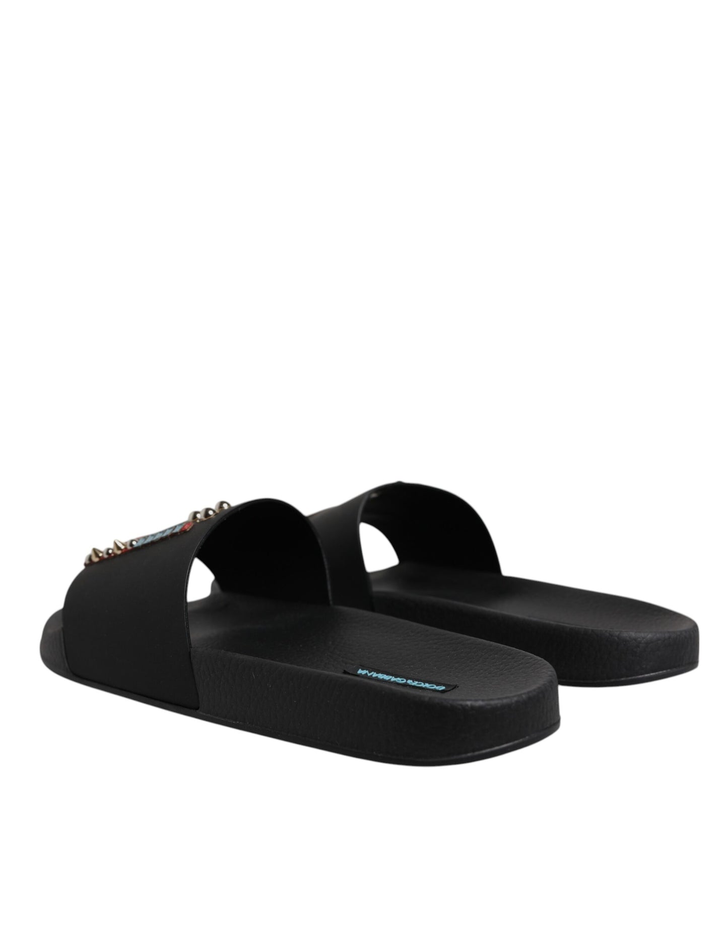 Dolce & Gabbana Black Divers Leather Flats Slides Sandals Beachwear Shoes