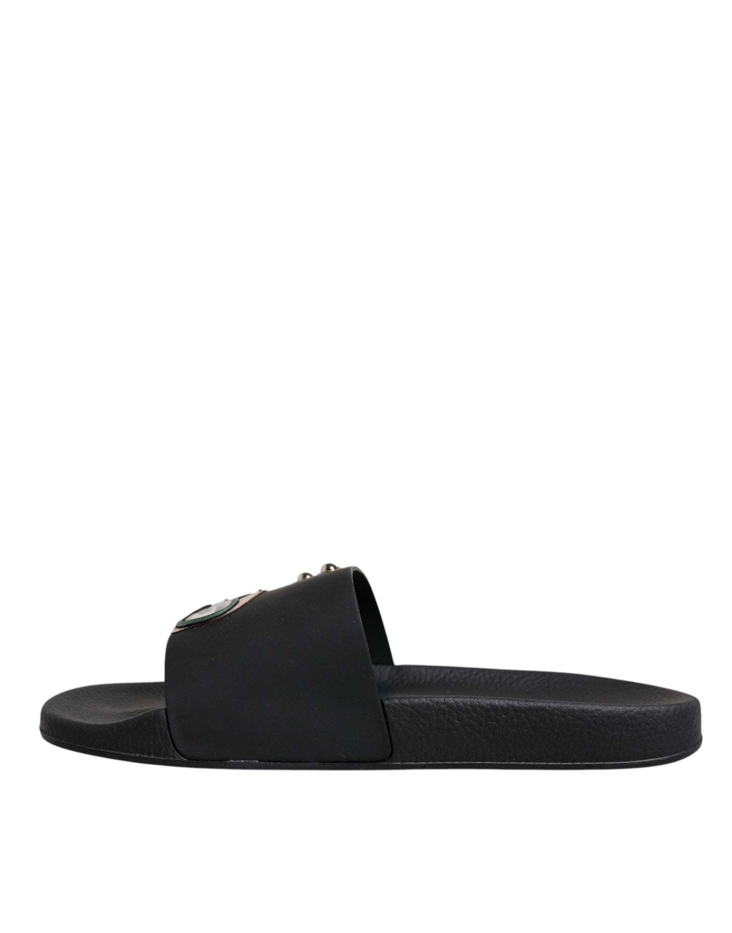 Dolce & Gabbana Black Divers Leather Flats Slides Sandals Beachwear Shoes