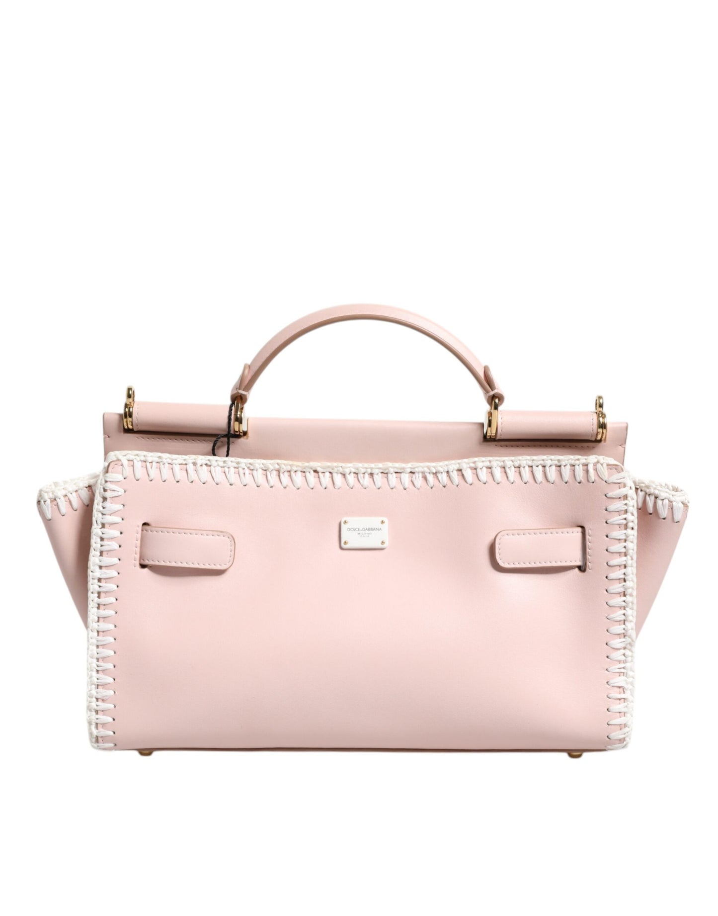 Dolce & Gabbana Light Pink Logo Plaque Soft Leather Strap Crossbody Bag