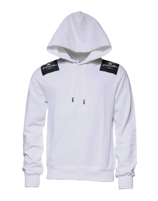 Dolce & Gabbana White Logo Cotton Hooded Sweatshirt Sweater