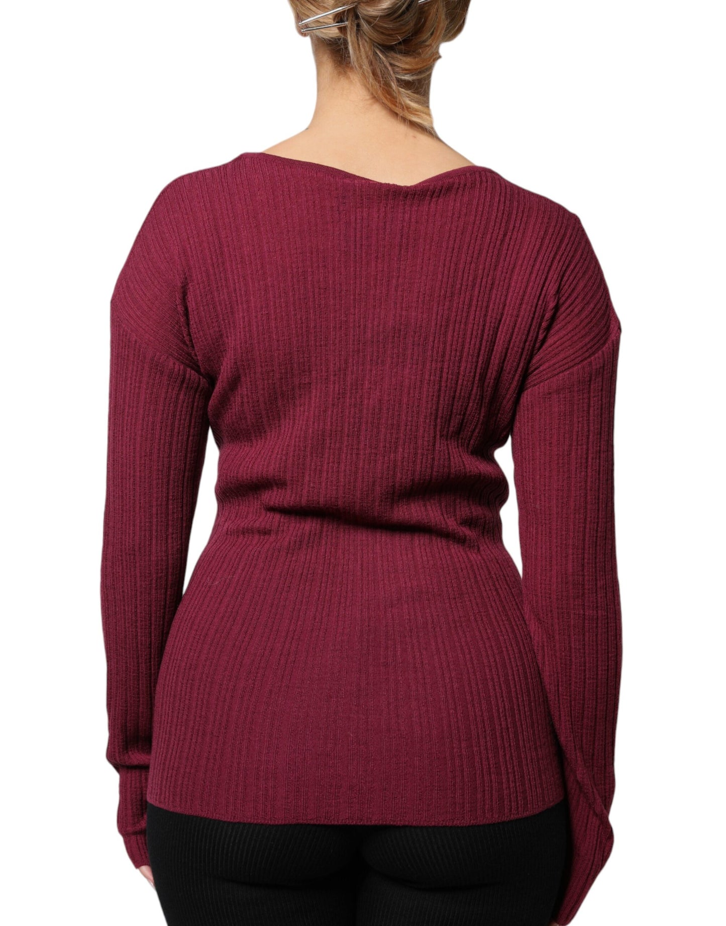 Roberto Cavalli Maroon Jumper Keyhole Knit Pullover Sweater