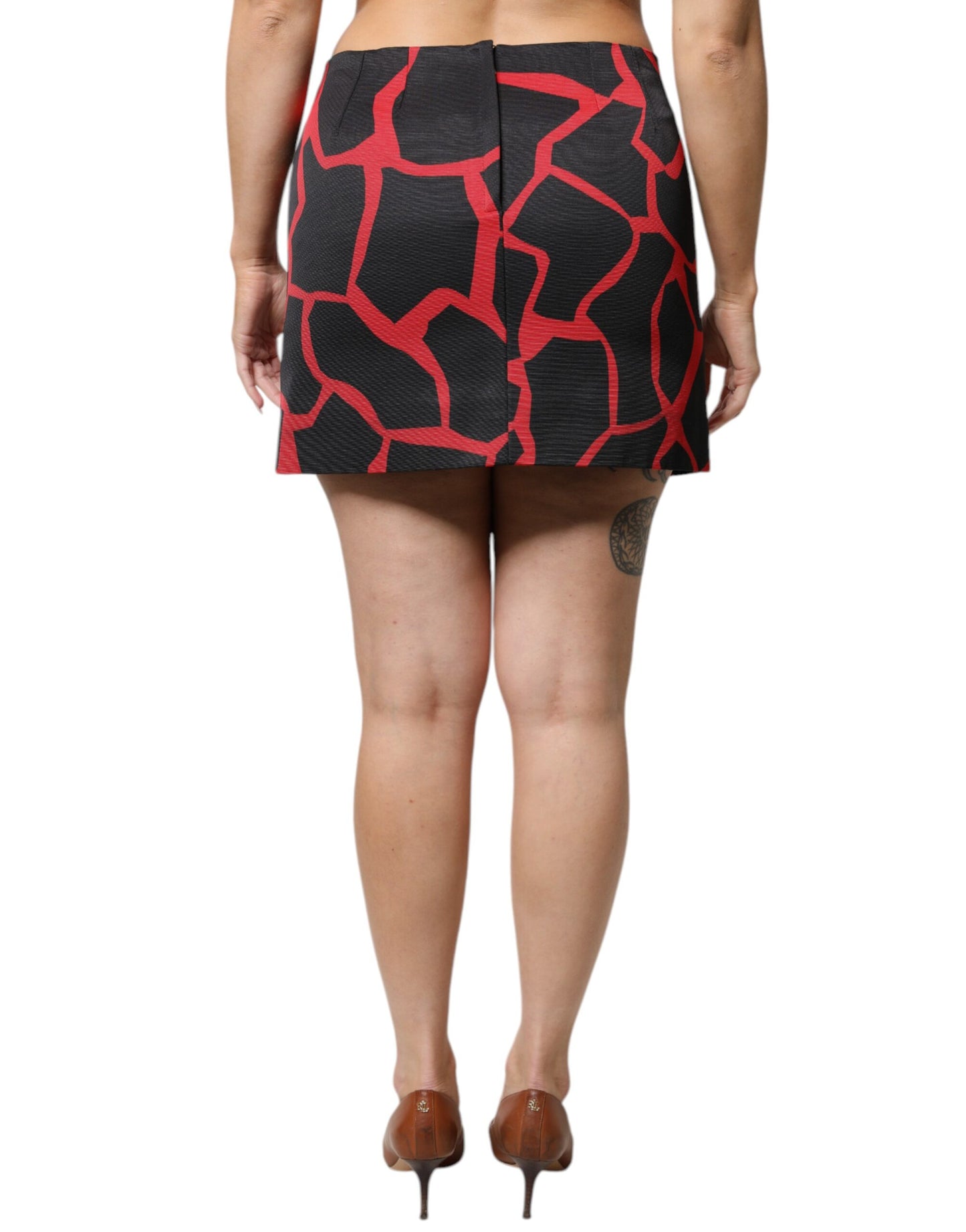 Dolce & Gabbana Black Red Abstract Mid Waist A-line Mini Skirt