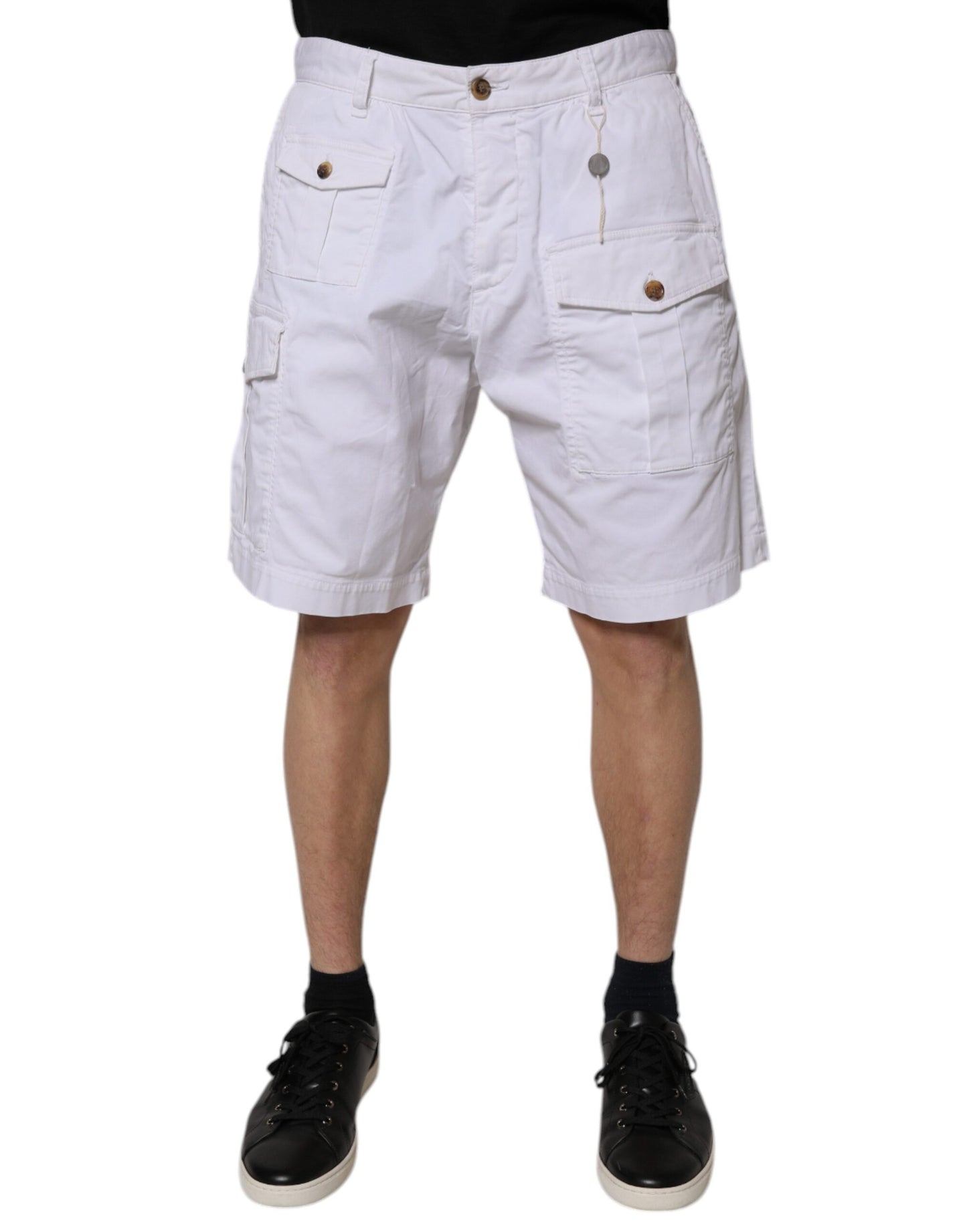 Dsquared² White Cargo Denim Mid Waist Casual Bermuda Shorts