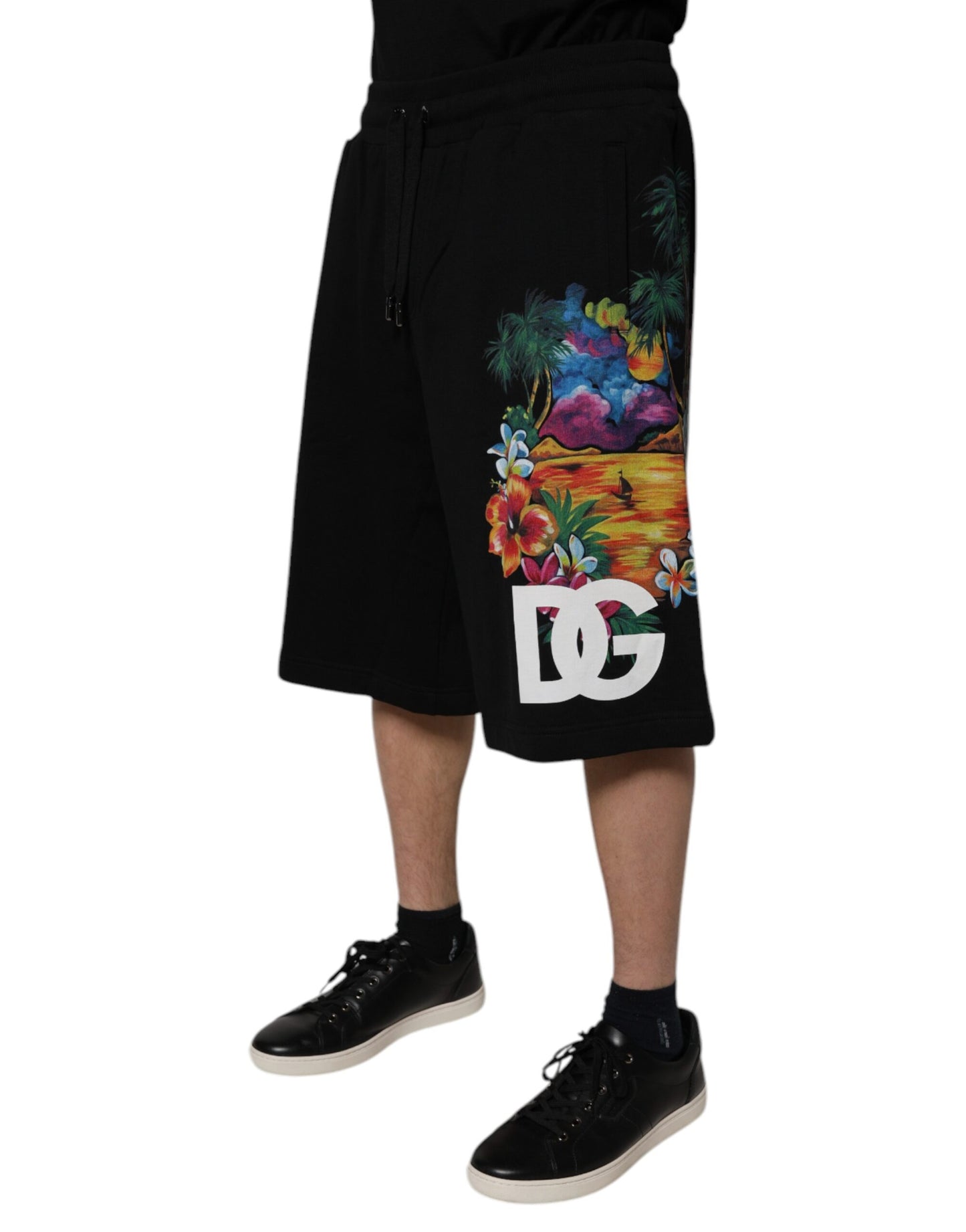 Dolce & Gabbana Black Floral Logo Cotton Men Bermuda Shorts