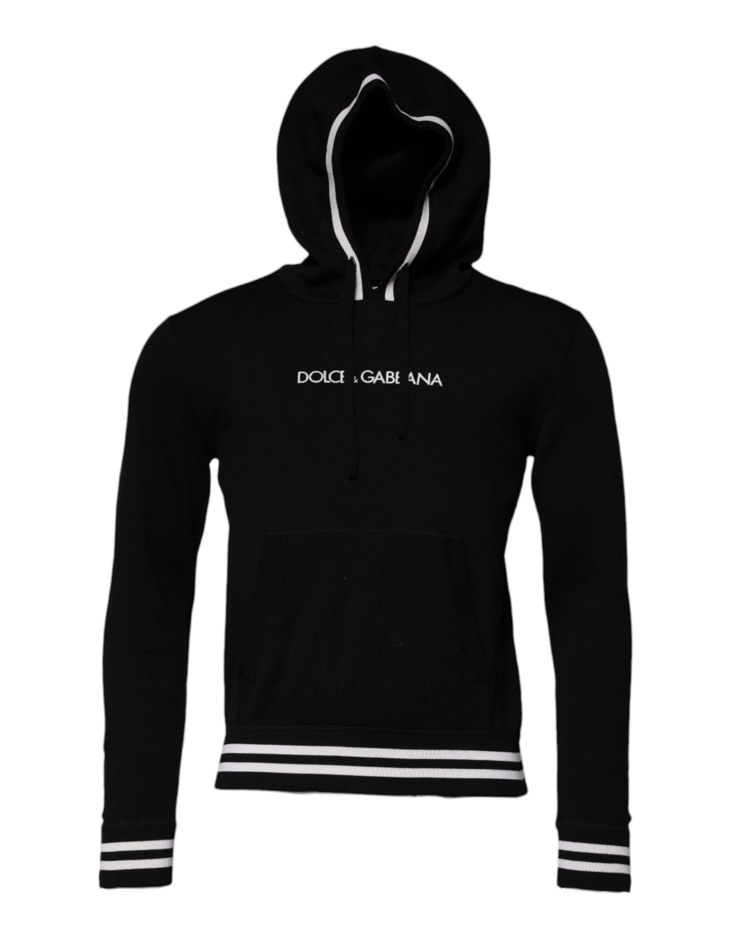 Dolce & Gabbana Black Wool Logo Hooded Sweatshirt Sweater