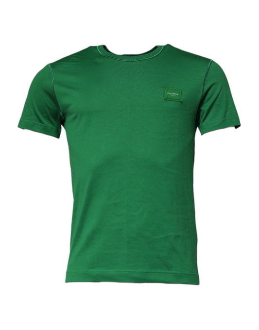 Dolce & Gabbana Green Logo Plaque Cotton Crew Neck T-shirt