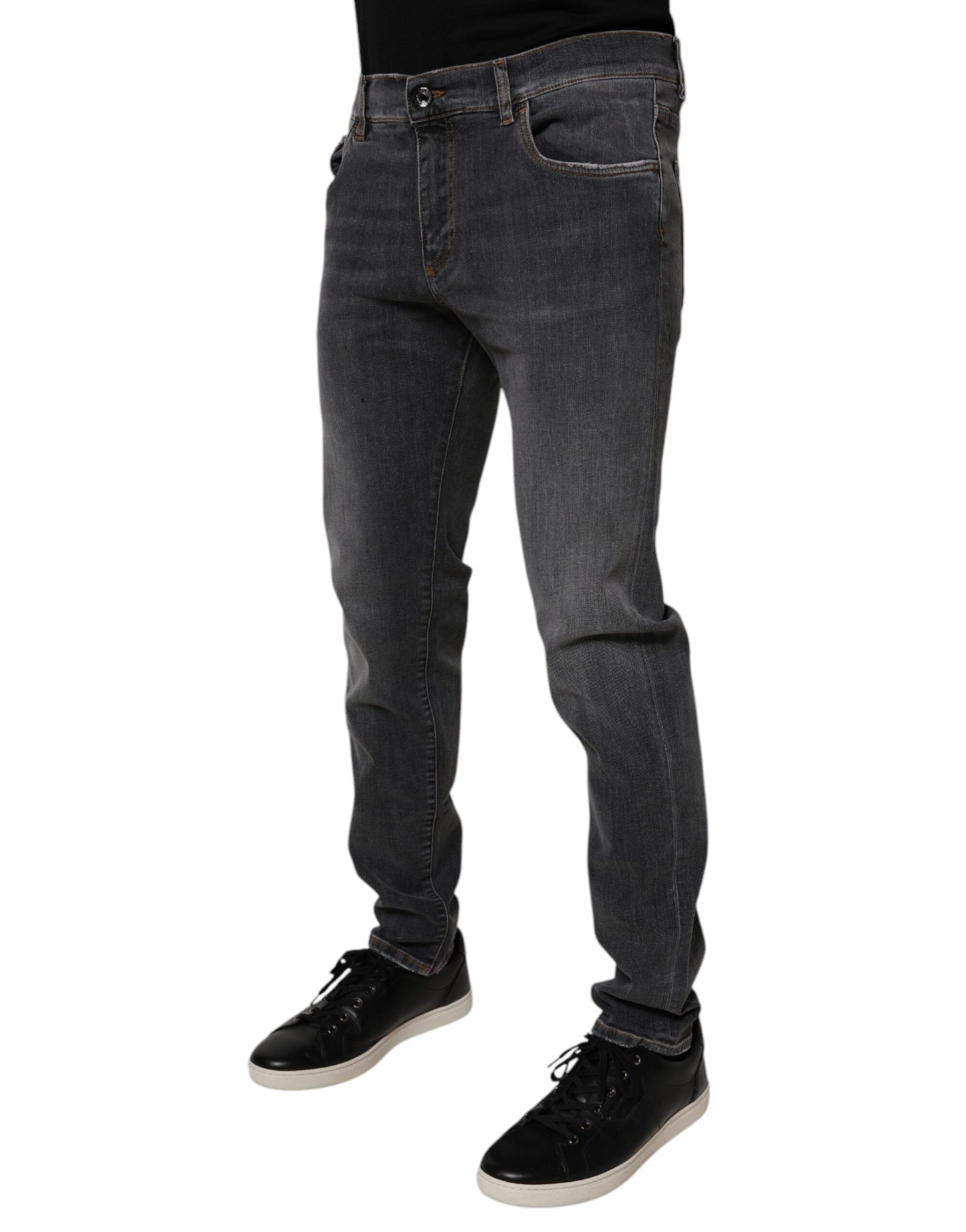 Dolce & Gabbana Dark Gray Washed Cotton Slim Fit Denim Jeans