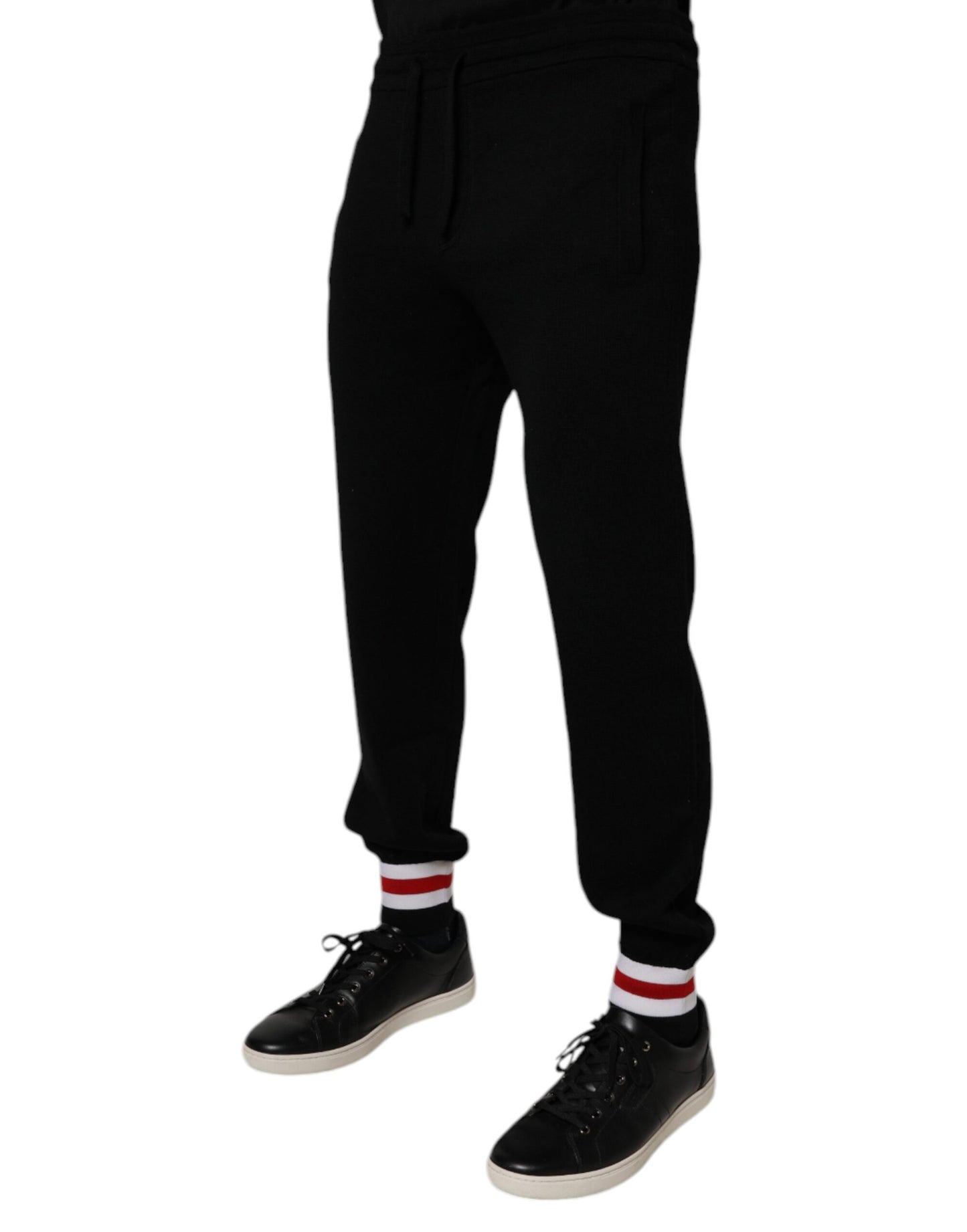 Dolce & Gabbana Black Wool Mid Waist Jogger Sweatpants Pants