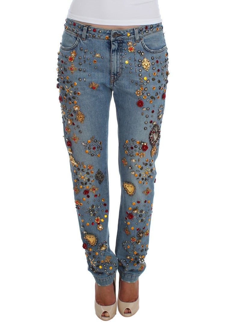 Dolce & Gabbana Enchanted Sicily Crystal Heart Boyfriend Jeans