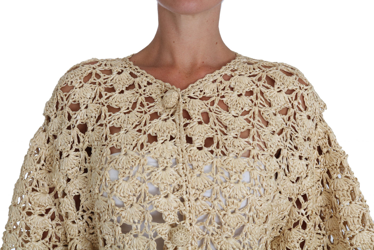 Dolce & Gabbana Chic Beige Crochet Raffia Cardigan